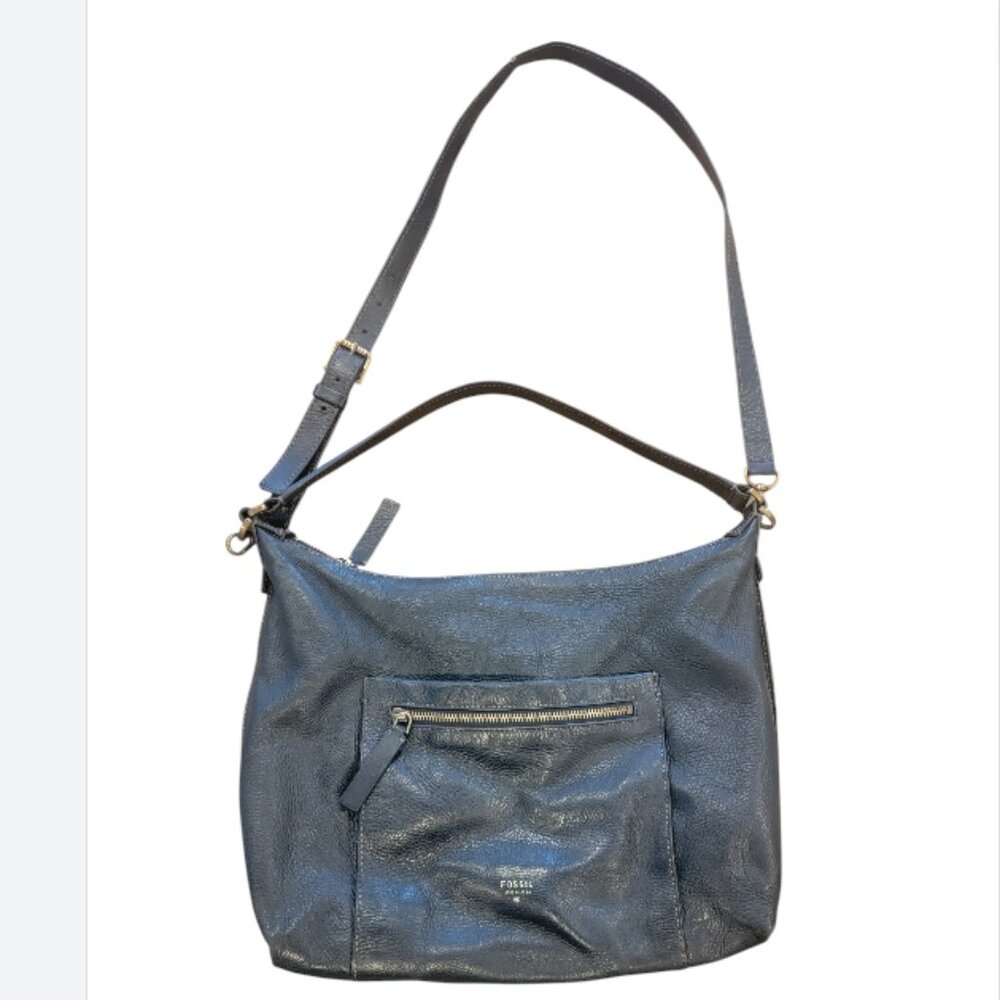 Fossil Black Leather Zip Hand/Shoulder Bag Zip Outside or Inside Cell Phone Comp